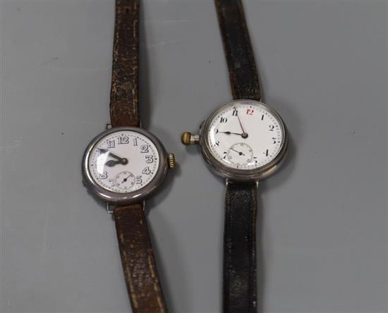 Two gentlemans early 20th century silver manual wind wrist watches including Borgel case,